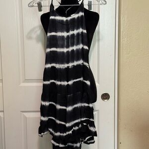 New Black and White Striped Halter Dress